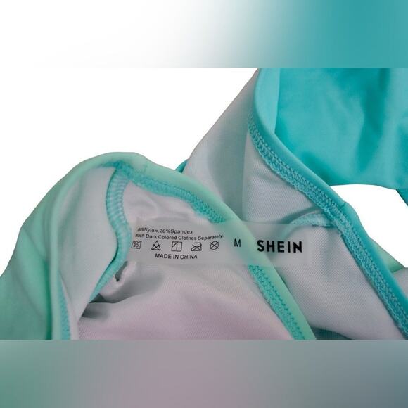 Shein Blue Green 2 Tone Side Ring 1pc Swimsuit MEDIUM Sexy Pastel Swimwear Beach - Picture 7 of 10